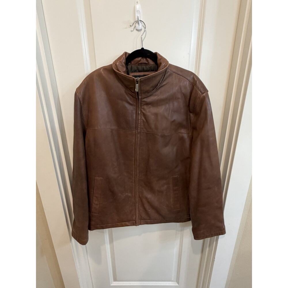 Dockers Premium New Zealand Lamb Brown Leather Jacket Men’s Size Large Full Zip